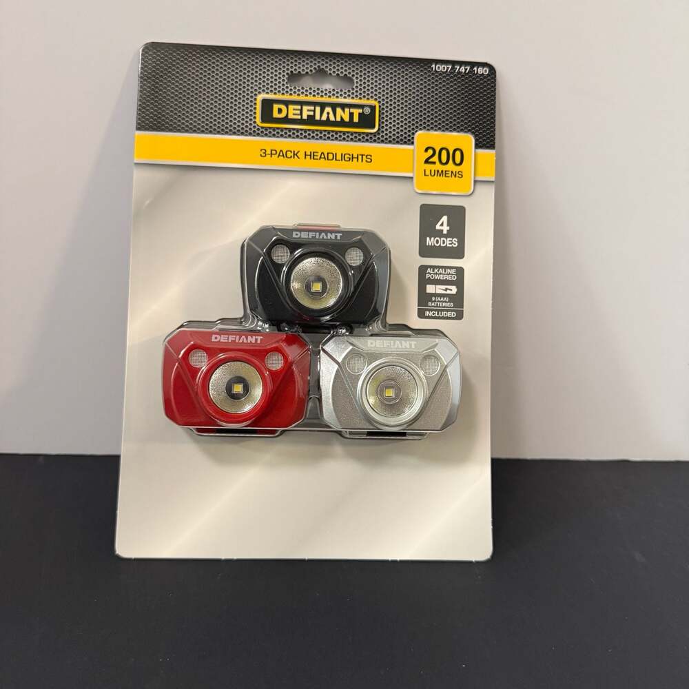 Defiant 200 Lumens LED Headlights‎ 3-Pack with 4 Modes and Batteries